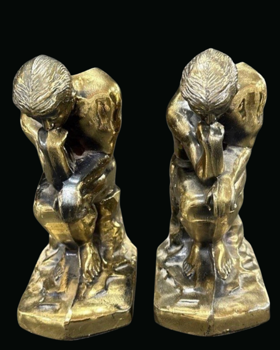 Rodin "The Thinker" Bookends Pair Cast Metal Brass Finish